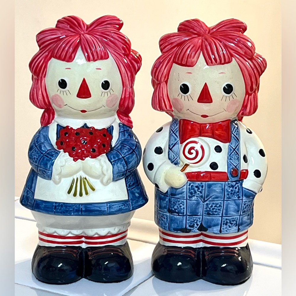 VTG Set of 2 Fitz and Floyd Raggedy Ann & Andy Heavy Bookends Figurine 1972 7.5"